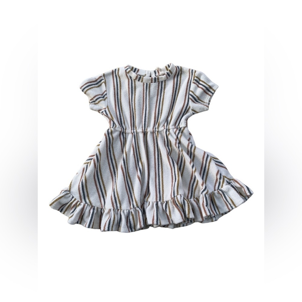 Quincy Mae Size 12-18 Months Neutral Terry Dress in Retro Stripe